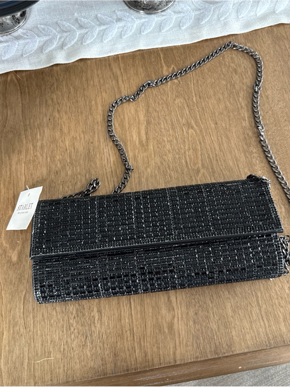 New w/ Tags Starlet Black and Rhinestone Evening Purse Clutch Formal Elegant